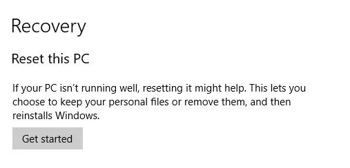 Screenshot of Windows Recovery - Reset this PC