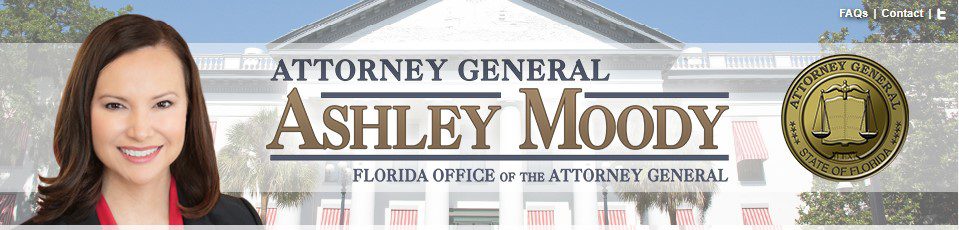 A screenshot of the header from the home page of Florida's Attorney General, Ashley Moody.