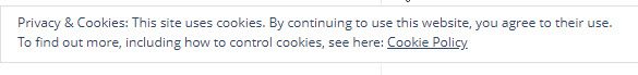 Screen capture of our privacy and cookie pop-up.