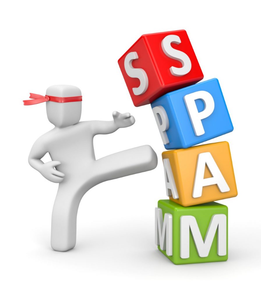 People in action metaphor. Isolated on white with the word SPAM
