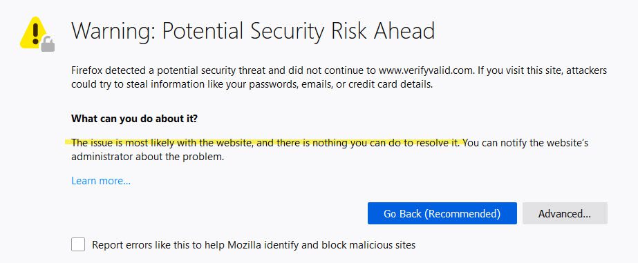 Website Security Warning