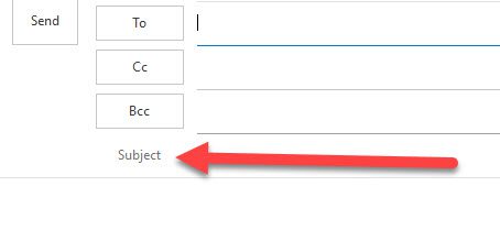 Email header with arrow pointing to the Subject line