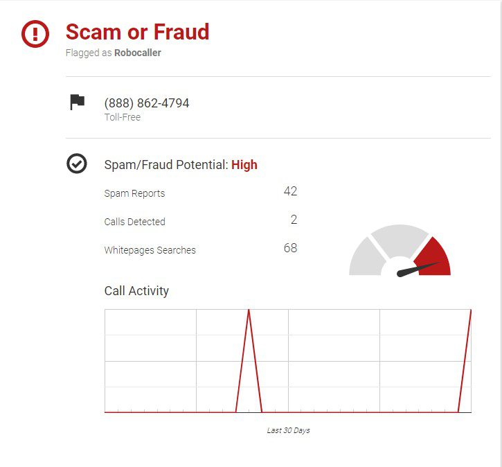 Screen capture of a fraud alert