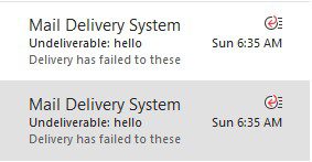 Screen capture of two returned emails from a hacker's spoof of one of our email addresses