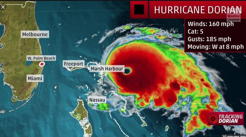 screen capture of Hurricane Dorian - Cat 5
