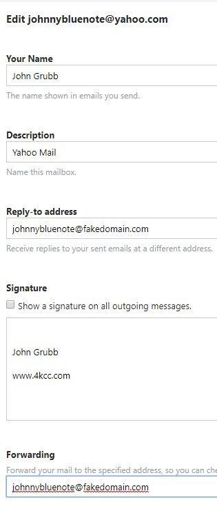 Screenshot of Yahoo email settings