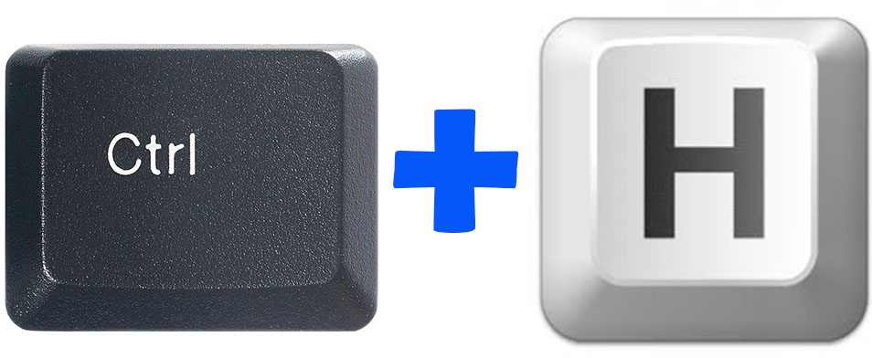 Ctrl key, plus sign, letter H
