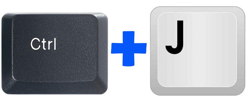 Ctrl key, plus sign, letter J