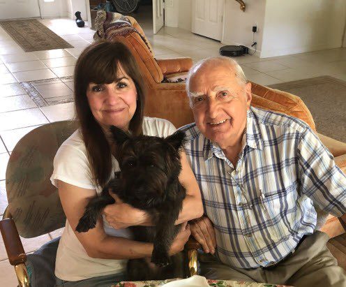 Joe Torre, daughter Joyce Grubb, Cairn Terrier Gus