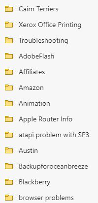 List of bookmark folders