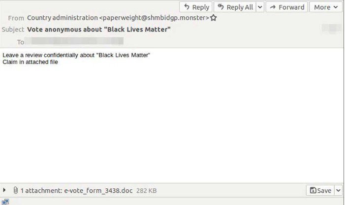 Black Lives Email fake email with attachment.
