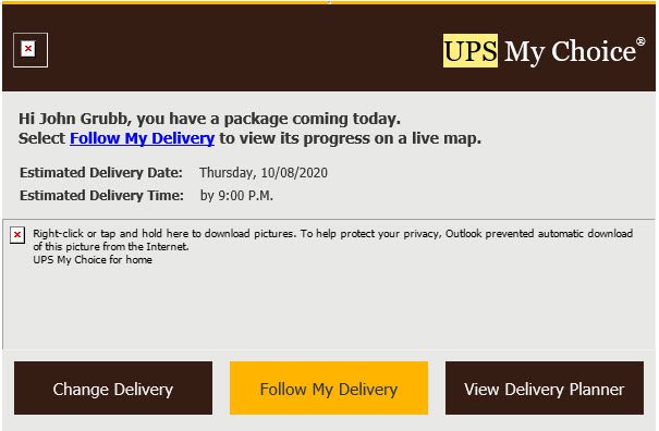 Screenshot of UPS Scheduled Delivery