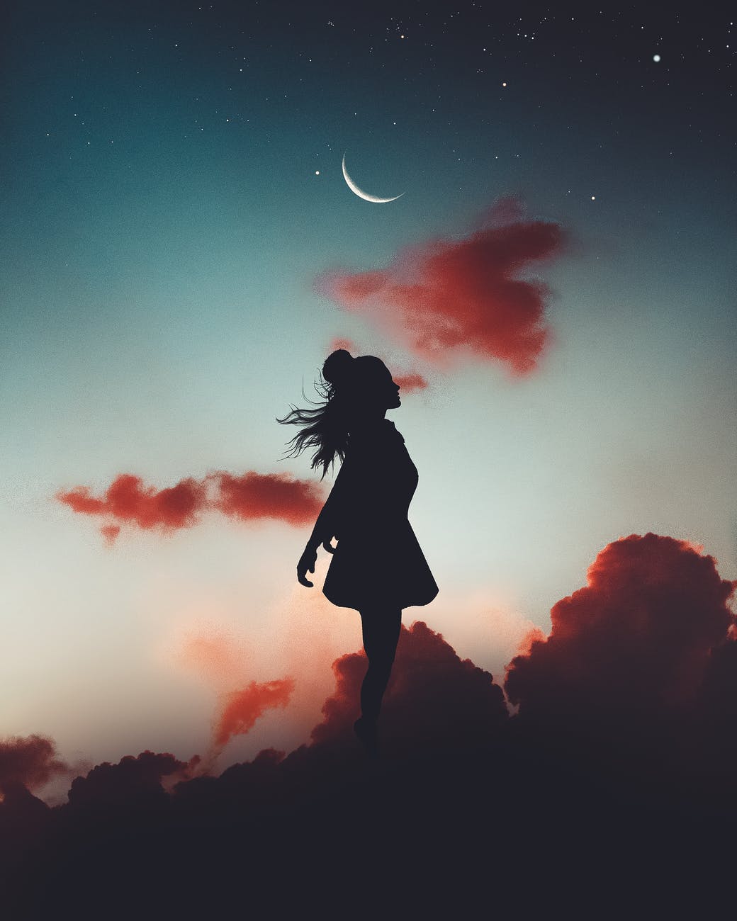 silhouette of girl during evening * Photo by luizclas on Pexels.com