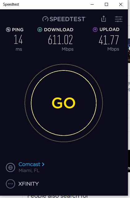 Speedtest results 611.02 download and 41.77 upload