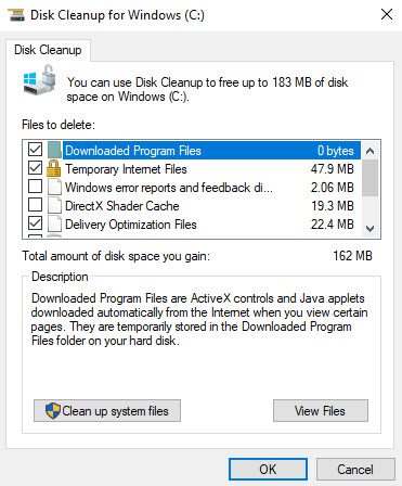 screenshot of diskcleanup