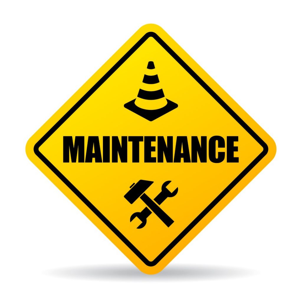 Yellow caution maintenance vector sign on white background
