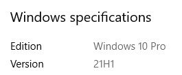 Screenshot of Windows 10 version 21H1