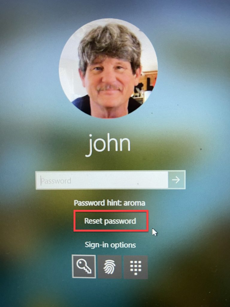 Screenshot of the log in screen after three failed password attempts.  "Reset password" is highlighted.