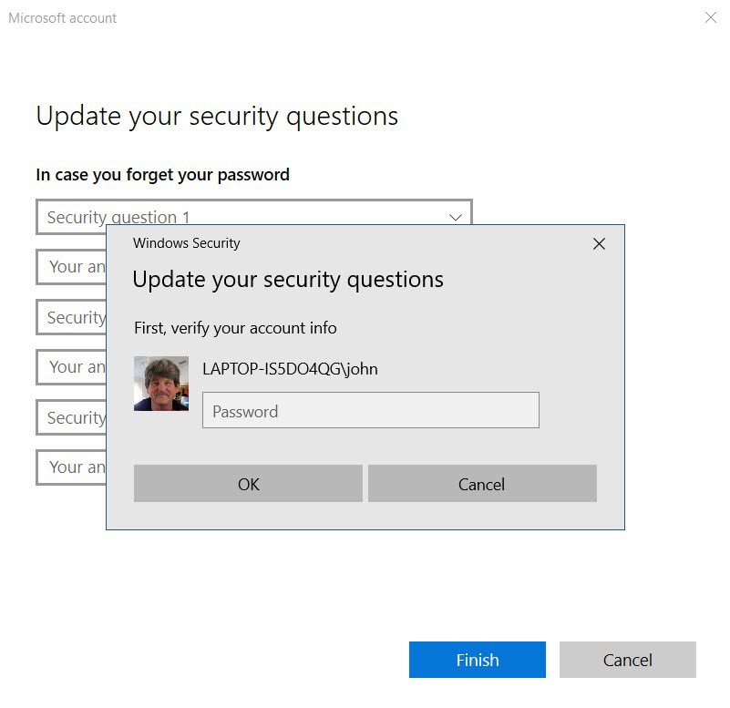 Screenshot of window asking for local password