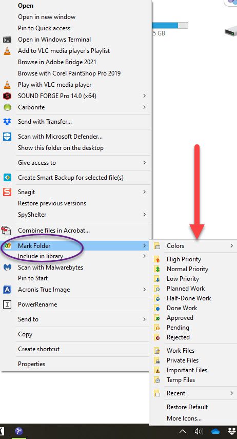 Mark Folder right-click options