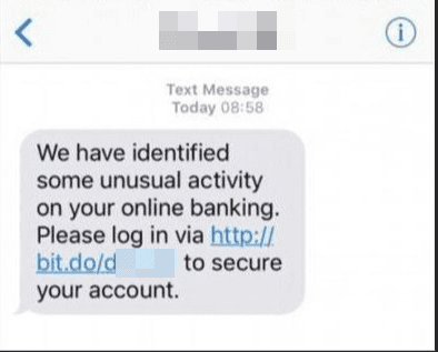 Screenshot of a bank-related smishing text.