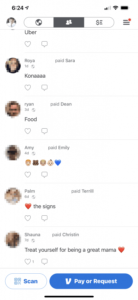 Screenshot of my Venmo recent activity screen.