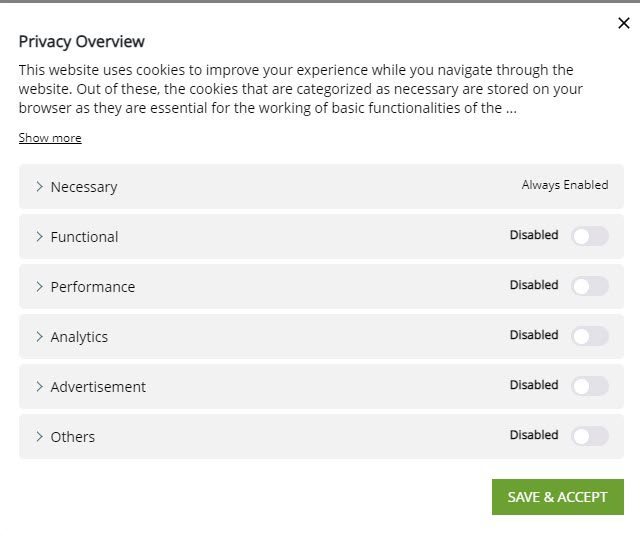 Screenshot of the Privacy Overview page on KCC's GDPR pop-up