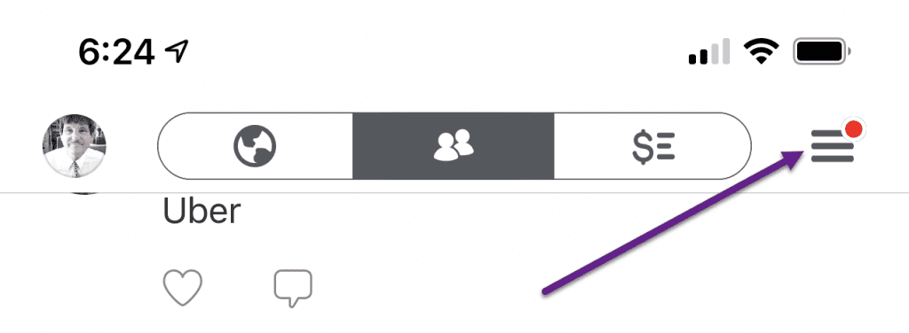 Screenshot of the Venmo Settings menu in the top right-hand corner