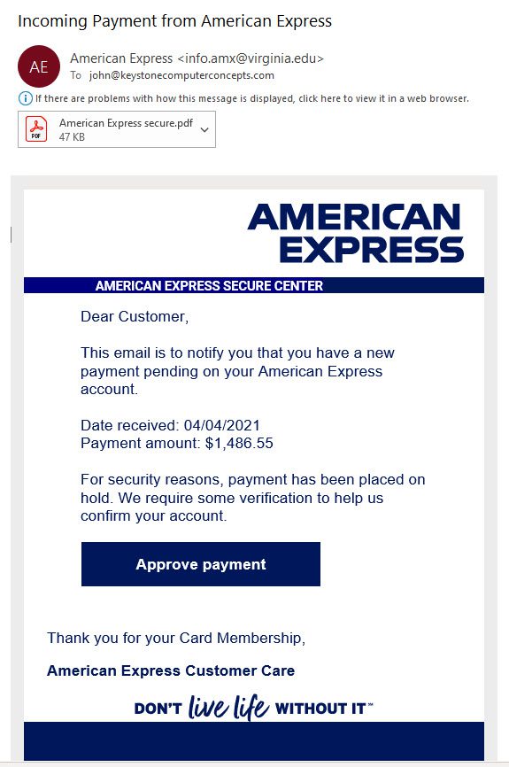 Screen capture of a pending American Express payment