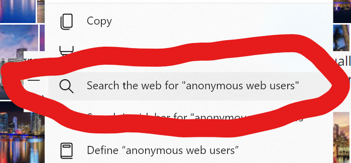 right-click menu showing "search the web."
