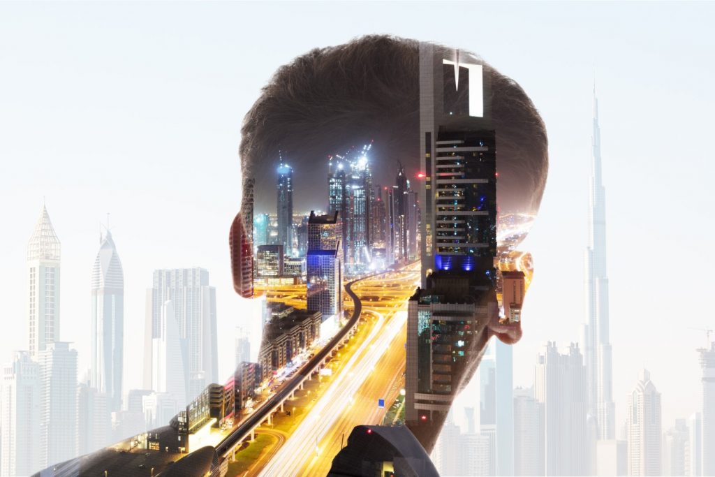 Rear View Of Businessman's Head With Illuminated Highway At Night demonstrating differences in View Settings