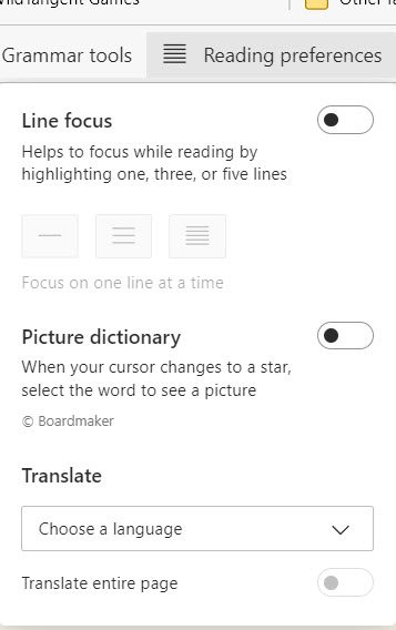 Microsoft Edge - The Reading Preferences menu