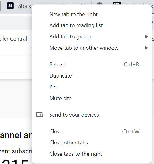 The right-click menu on a tab click or tap.