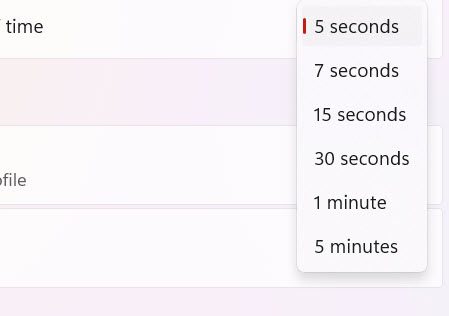 Notification timing drop-down menu