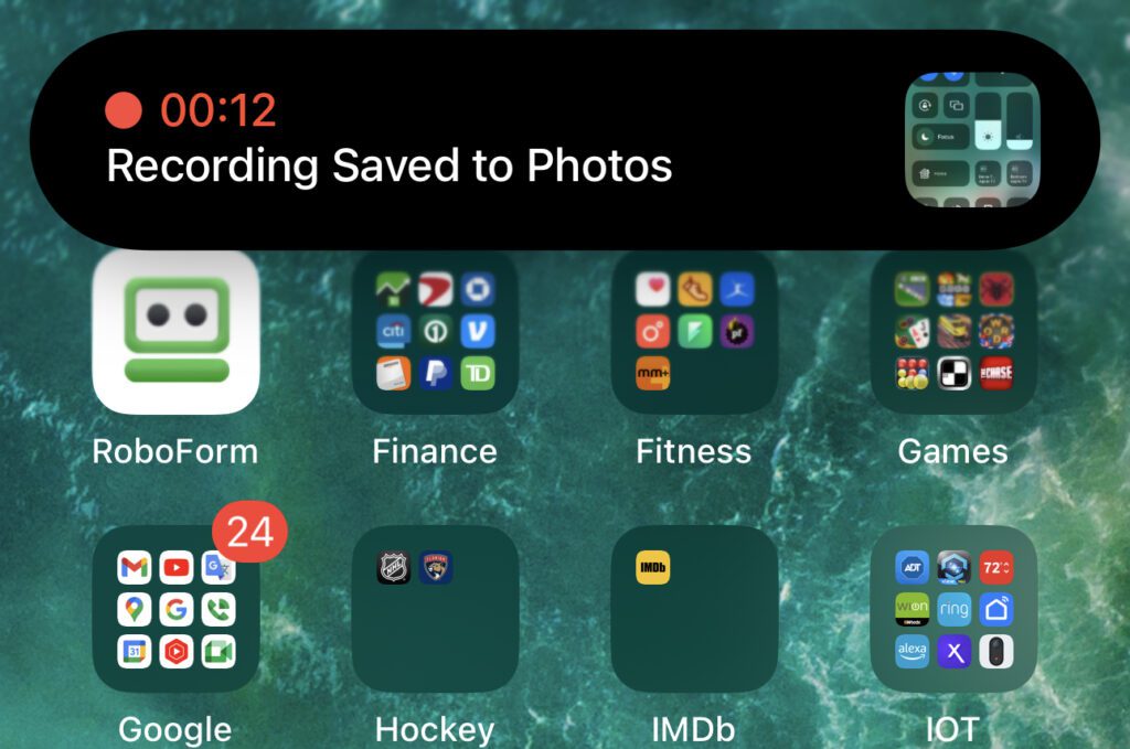 Screen recording showing that your recording was saved to photos