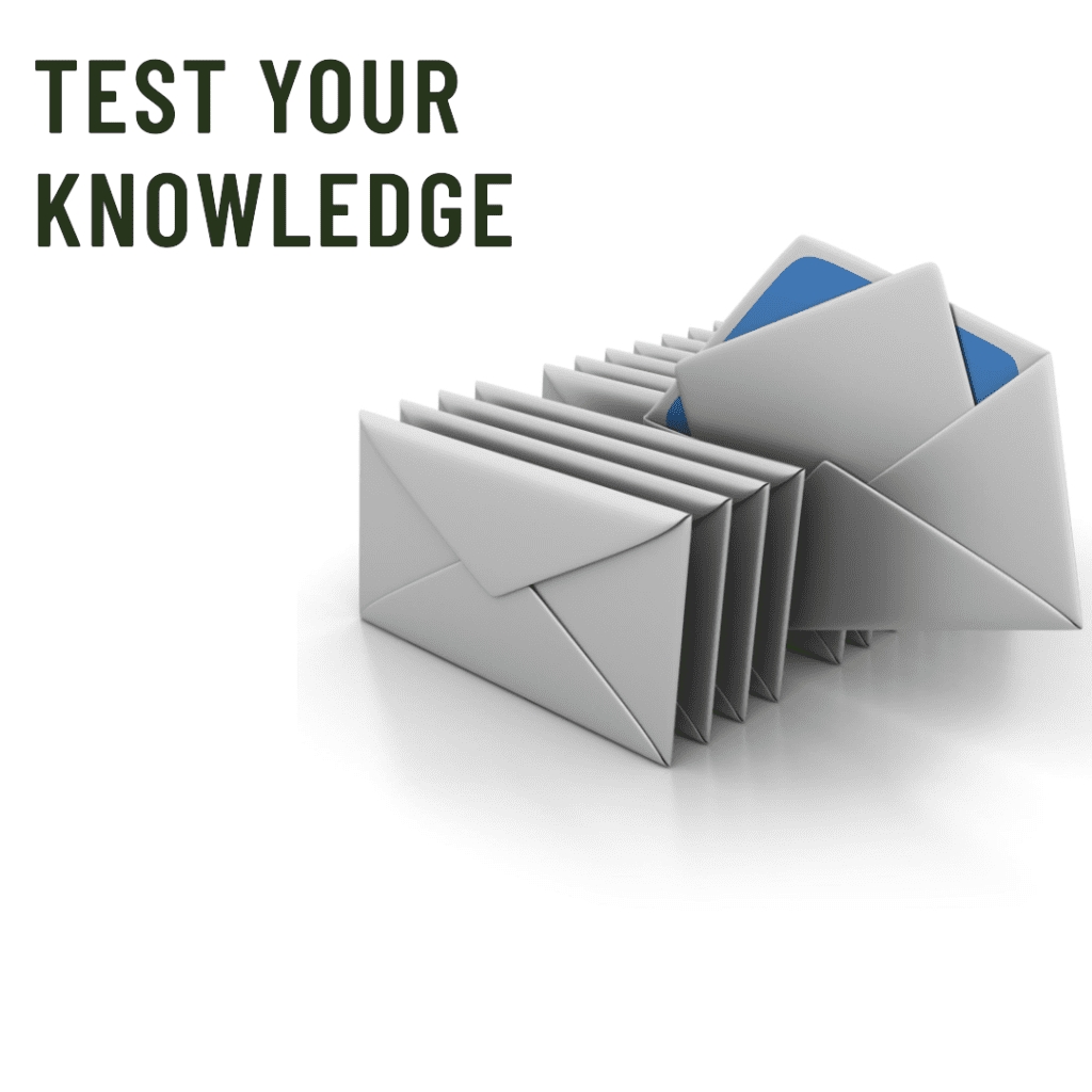 a square picture that shows the email icon plus the words Test your knowledge
