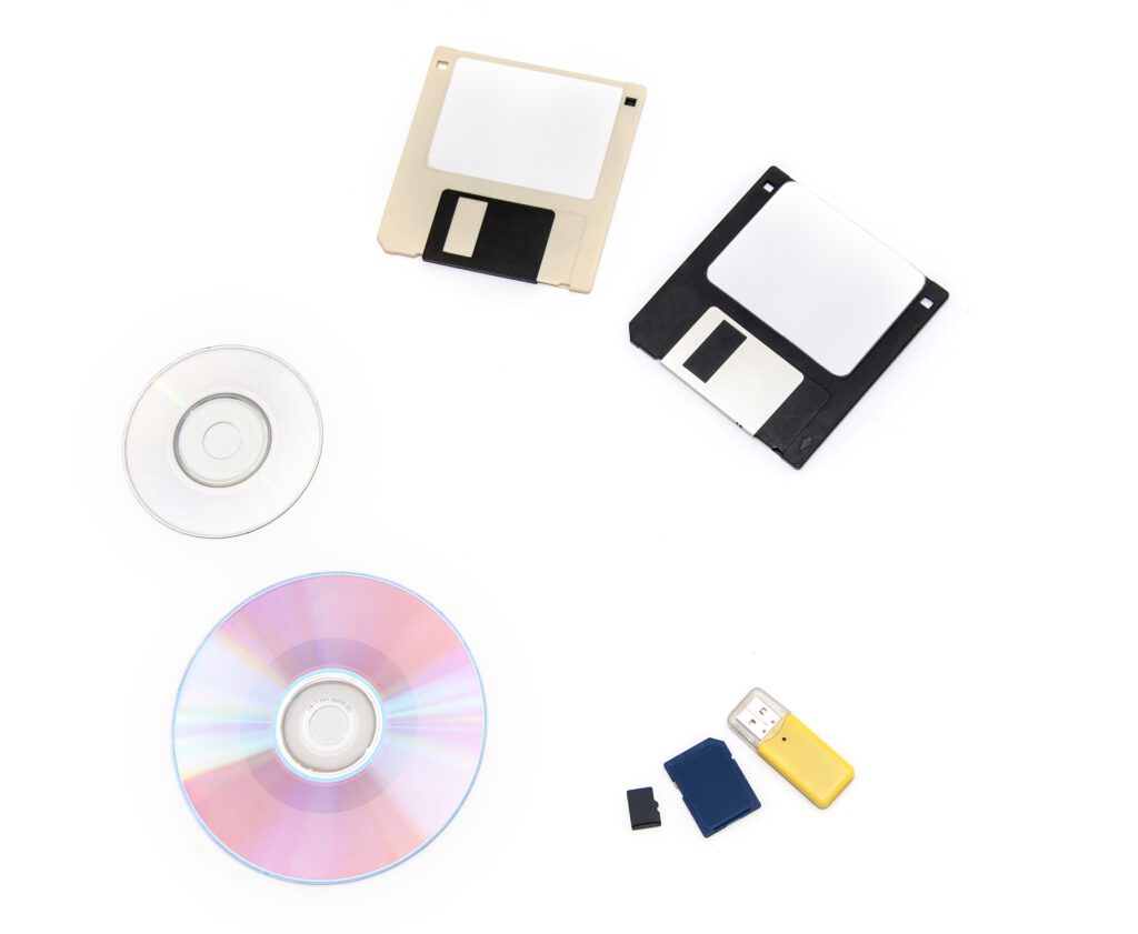 Various backup solutions - floppy disks, CDs Flash Drives and SD cards