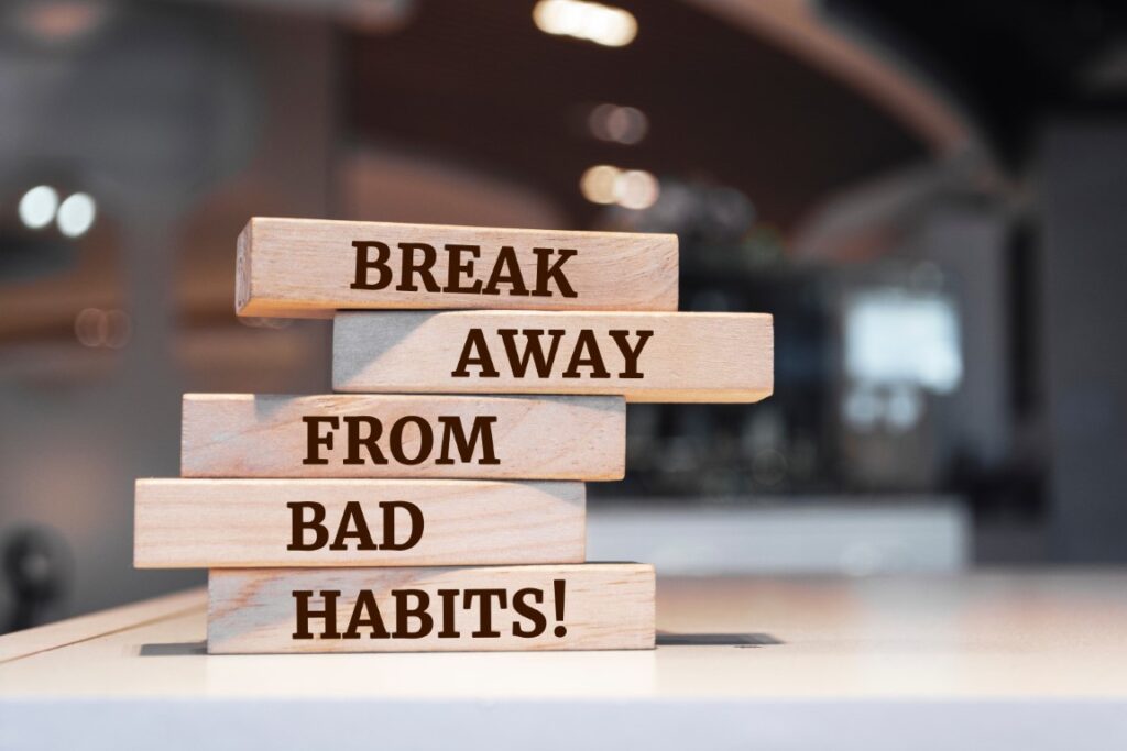 Stack of blogs reading "Break Away From Bad Habits!" which fits nicely in this post called "Bad Computing Habits I See Every Day."