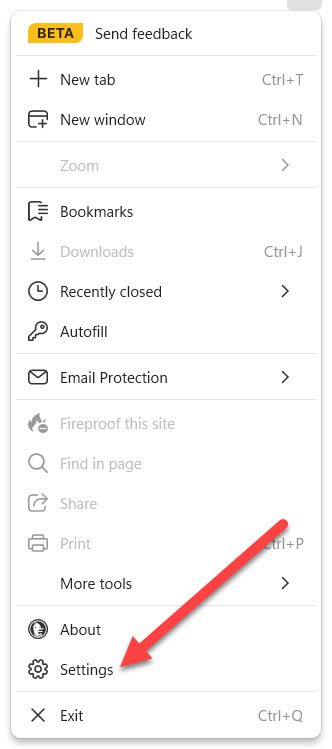 Settings menu - DuckDuckGo