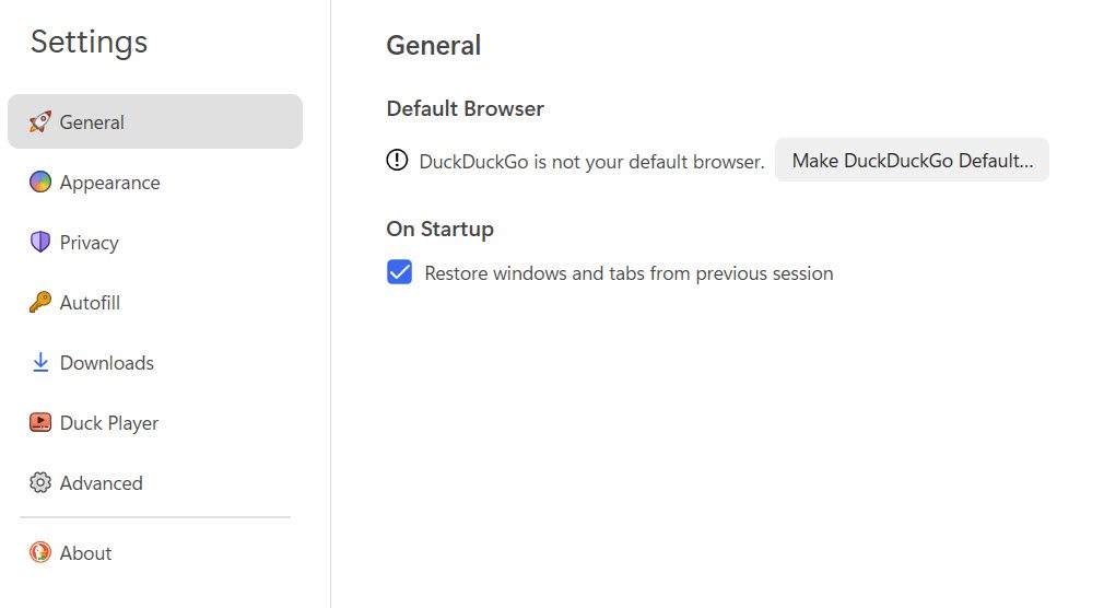 Settings tabs - DuckDuckGo